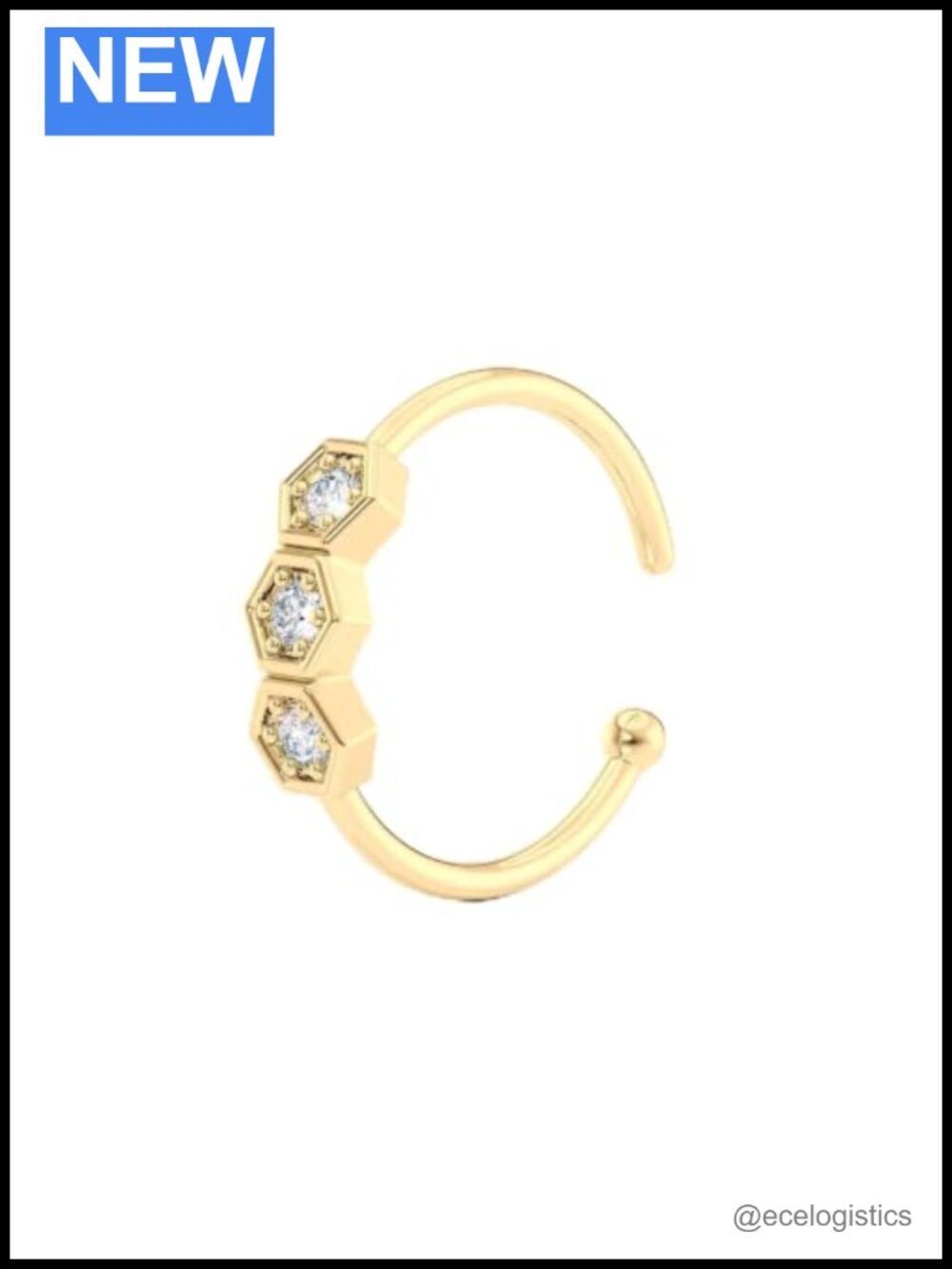 14k Yellow Gold Hexagon Nose Hoop Ring Lab Grown Diamond
